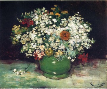  flowers painting - Vase with Zinnias and Other Flowers Vincent van Gogh
